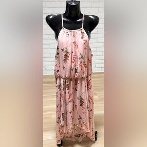 White House Black Market Pink Floral Tiered Maxi Dress